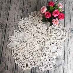 8Pcs 100% Cotton Hand Crochet Doilies ， Varied Sizes, 5-10 Inches For Table Decoration Vintage Wedding Tea Party (Beige) -Wilton Shop 61OXmHLN2fS