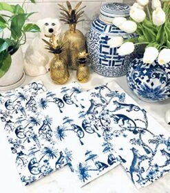 Chinoiserie Designer Kitchen Tea Towels 3 Pack 100% Absorbent Cotton Tiger Monkey Floral Hand Towel Large Dish Cloth Set Blue White 10 Chinoiserie Designer Kitchen Tea Towels 3 Pack 100% Absorbent Cotton Tiger Monkey Floral Hand Towel Large Dish Cloth Set Blue White -Wilton Shop 61Ol57VxDZL
