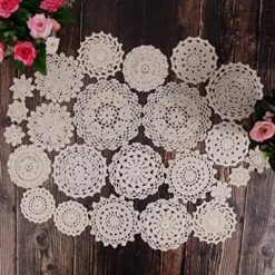 TOSEEY 24 Vintage Hand Made Crochet Doilies Dollies Lace Crochet Cup Mat Pad Coaster Wedding Tea Party Decoration 2-7 Inches (White) -Wilton Shop 61P5BLmaylL. AC