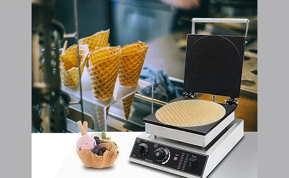 Commercial Ice Cream Cone Waffle Maker Machine With Crispy Waffle Cone Mold, 1500W Stainless Steel Egg Roll Cone Baker Waffle Roll Maker W/ Non-Stick Coating, Temp & Time Control 6 Commercial Ice Cream Cone Waffle Maker Machine With Crispy Waffle Cone Mold, 1500W Stainless Steel Egg Roll Cone Baker Waffle Roll Maker W/ Non-Stick Coating, Temp & Time Control - Image 4