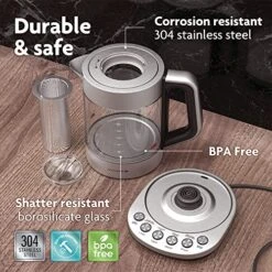 Hot Tea Maker Electric Glass Kettle With Tea Infuser And Temperature Control. Automatic Shut Off. Brewing Programs For Your Favorite Teas And Coffee. -Wilton Shop 61PRKBuobrL