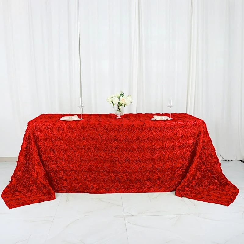 90x132 Red Satin Raised Rosettes Rectangle Tablecloth Wedding Party Dining Room Table Linens 4 90x132 Red Satin Raised Rosettes Rectangle Tablecloth Wedding Party Dining Room Table Linens - Image 2