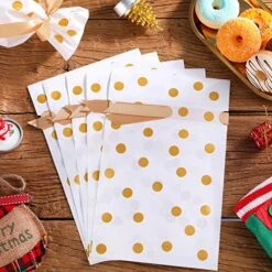 30 Packs Treat Bags With Drawstring Candy Bags, Plastic Favor Bag Drawstring Cookie Bags For Christmas Wedding Party Birthday Engagement Holiday Favor (Gold Polka Dot Print) -Wilton Shop 61QMTKHSEIL