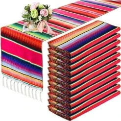 12 Pcs Mexican Serape Table Runner Mexican Party Table Blanket Serape Colorful Striped Runner Fringe Cotton Table Runner Decoration For Cinco De Mayo Fiesta Party Wedding 14 X 84 Inch (Classic Style) -Wilton Shop 61RChhiLnvL. AC
