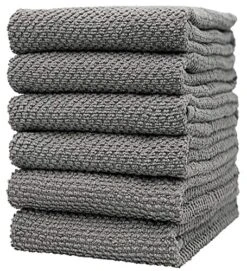 Premium Kitchen Towels - Large Cotton Kitchen Hand Towels | 6 Pack - Popcorn Design (16" X 26") | 430 GSM Highly Absorbent Tea Towels Set With Hanging Loop | Kitchen Towels Cotton | Grey