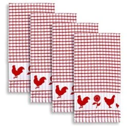 Backyard Chickens Windowpane Check Cotton Terrycloth Kitchen Towels, Set Of 4 (Red)