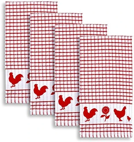Backyard Chickens Windowpane Check Cotton Terrycloth Kitchen Towels, Set Of 4 (Red) 9 Backyard Chickens Windowpane Check Cotton Terrycloth Kitchen Towels, Set Of 4 (Red) - Image 7