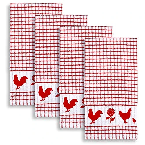 Backyard Chickens Windowpane Check Cotton Terrycloth Kitchen Towels, Set Of 4 (Red) 3 Backyard Chickens Windowpane Check Cotton Terrycloth Kitchen Towels, Set Of 4 (Red)