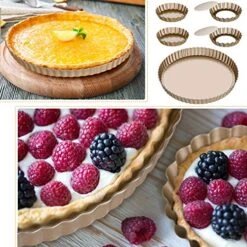 9 Inch And 4 Inch 5 Pack Tart Pan Removable Bottom Quiche Pan Non-Stick Pie Tart Baking Dish Pan Carbon Steel Quiche Pan For Kitchen Cooking Baking (Gold) -Wilton Shop 61SMY2kdGGL