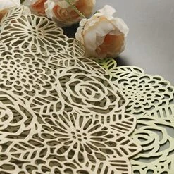 Placemats Set Of 6, Round Placemats For Dining Table Metallic Pressed Vinyl Table Mats Hollow Out Blooming Rose Place Mats For Banquet Wedding Accent Centerpiece (Gold) -Wilton Shop 61SXftiCmKS