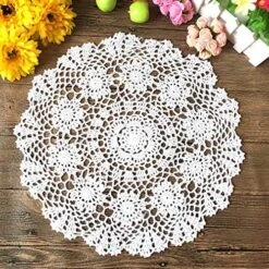 16 Inch 4pc Handmade Round Crochet Cotton Lace Table Placemats Doilies Value Pack, Flower, Beige/White (4pc-16 Inch White) -Wilton Shop 61T3GbX1 uL. AC