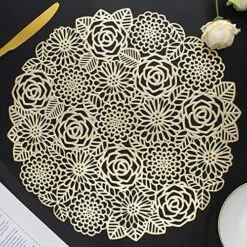 Placemats Set Of 6, Round Placemats For Dining Table Metallic Pressed Vinyl Table Mats Hollow Out Blooming Rose Place Mats For Banquet Wedding Accent Centerpiece (Gold) -Wilton Shop 61UL56wDnS. AC