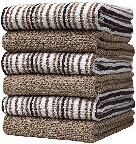 Kitchen Towels 16”x 26”- 6 Pack | Large Cotton Kitchen Hand Towels | Dish Towels | Popcorn Stripe Design | 400 GSM Highly Absorbent Tea Towels Set With Hanging Loop | Dish Towels For Kitchen | Tan 3 Kitchen Towels 16”x 26”- 6 Pack | Large Cotton Kitchen Hand Towels | Dish Towels | Popcorn Stripe Design | 400 GSM Highly Absorbent Tea Towels Set With Hanging Loop | Dish Towels For Kitchen | Tan