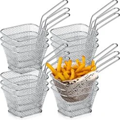 12 Pieces Mini Square Fry Basket Steel French Fry Chip Basket Food Baskets For Serving Stainless Steel Fry Basket With Handle Reusable Fries Holder Mini Deep Fryer With Basket For Home Decor
