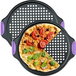 - Chef Stacy - 2-Pack 13-Inch Non-Stick Pizza Pan With Holes, Perforated Pizza Crisper With Heat-Resistant Silicone Handle Grips, Oven-Safe Bakeware, Carbon Steel Baking Pan For Oven -Wilton Shop 61Vs2hr7NoS. AC