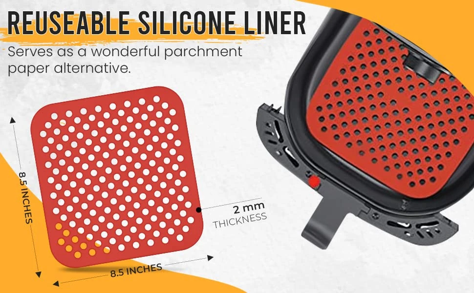 KIRANDAS Air Fryer Silicone Pots With Square Liner, Pan Holders, Heat Resistant Tipped Tongs, And Magnetic Cooking Cheat Sheets, For 3.6 To 6.8 Qt. Square Fryers, Non-Stick Food Safe Accessories 5 KIRANDAS Air Fryer Silicone Pots With Square Liner, Pan Holders, Heat Resistant Tipped Tongs, And Magnetic Cooking Cheat Sheets, For 3.6 To 6.8 Qt. Square Fryers, Non-Stick Food Safe Accessories - Image 3