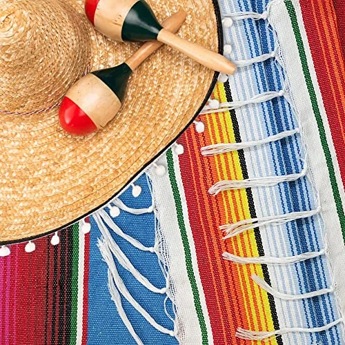 4 Pcs Blue Mexican Table Runner Cotton Mexican Serape Table Runner For Mexican Theme Fiesta Party Cinco De Mayo Carnival, Mardi Gras Party Decorations 14×84 Inch 5 4 Pcs Blue Mexican Table Runner Cotton Mexican Serape Table Runner For Mexican Theme Fiesta Party Cinco De Mayo Carnival, Mardi Gras Party Decorations 14×84 Inch - Image 3