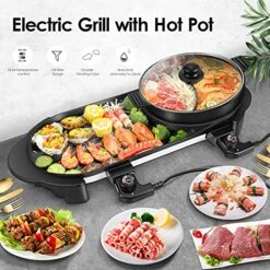 Electric Hot Pot With Grill Indoor Shabu-shabu Hotpot Korean BBQ Grill, Removable Hotpot Pot W/ Large Capacity Baking Tray, Smokeless Non-Stick Skillet Pan, Adjustable Temperature, 1-6 People 110V -Wilton Shop 61XHI8Cg0LS