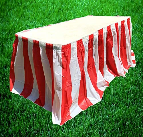 Red And White Striped Table Skirt, Carnival Style Picnic Table Skirts For Parties! (RED & WHITE, 1) 3 Red And White Striped Table Skirt, Carnival Style Picnic Table Skirts For Parties! (RED & WHITE, 1)