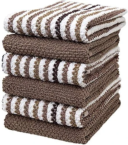 Kitchen Towels 16”x 26”- 6 Pack | Large Cotton Kitchen Hand Towels | Dish Towels | Popcorn Stripe Design | 400 GSM Highly Absorbent Tea Towels Set With Hanging Loop | Dish Towels For Kitchen | Tan 12 Kitchen Towels 16”x 26”- 6 Pack | Large Cotton Kitchen Hand Towels | Dish Towels | Popcorn Stripe Design | 400 GSM Highly Absorbent Tea Towels Set With Hanging Loop | Dish Towels For Kitchen | Tan - Image 10