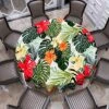 Tropical Round Tablecloth, Hawaiian Palm Tree Hibiscus Flowers Plants Tablecloths, Aloha/Luau Theme Party, Wipeable Waterproof Table Cloth For Family Dinners Patio Outdoor/Outside Events 70x70 Inch