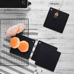 Silicone Trivet Mats Hot Pads, Yolife 4 Pack Multi-Use Trivets Mat, Heat Resistant Silicone Pot Holder For Hot Dishes And Hot Pots, Jar Opener, Spoon Holder, Garlic Peeler- Dishwasher Safe (Black) -Wilton Shop 61YzDHZbAbL