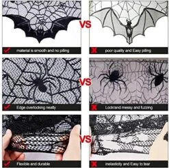 Halloween Fall Thanksgiving Lace Fireplace Mantle Scarf Cover, Cloth Runner Door Window Curtain Kitchen Decorations Gothic Festival Party Decor (Bat, Bat, 20*80") -Wilton Shop 61Z28Sb9R0L