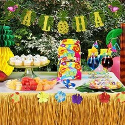 Luau Hawaiian Party Decorations, 105pcs Tropical Party Supplies With Grass Table Skirt, Palm Leaves,Hibiscus Flowers,Hawaiian Balloons For Beach Summer Tikki Hawaiian Theme Party -Wilton Shop 61b90CdOdkL