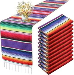 12 Pcs Mexican Serape Table Runner Mexican Party Table Blanket Serape Colorful Striped Runner Fringe Cotton Table Runner Decoration For Cinco De Mayo Fiesta Party Wedding 14 X 84 Inch (Classic Style) -Wilton Shop 61cSKw4i5uL. AC