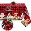 Fabric Christmas Tablecloth Red Buffalo Plaid Table Cover For Rectangle Table, Washable Snowman Santa Claus Table Cloth Decorations For Xmas Winter Holiday Party Supplies, 60 X 84 Inch (Black, Red) -Wilton Shop 61dED81nURL