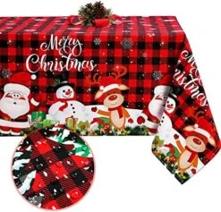 Fabric Christmas Tablecloth Red Buffalo Plaid Table Cover For Rectangle Table, Washable Snowman Santa Claus Table Cloth Decorations For Xmas Winter Holiday Party Supplies, 60 X 84 Inch (Black, Red) -Wilton Shop 61dED81nURL. AC