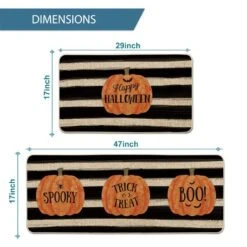 Artoid Mode Watercolor Stripes Pumpkin Decorative Kitchen Mats Set Of 2, Happy Halloween Spooky Trick Or Treat Boo Halloween Holiday Party Low-Profile Floor Mat For Home Kitchen - 17x29 And 17x47 Inch -Wilton Shop 61dxUxEXgzL