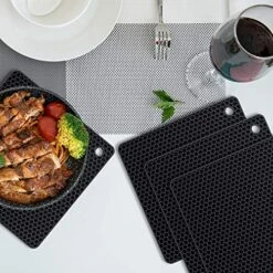 Silicone Trivet Mats Hot Pads, Yolife 4 Pack Multi-Use Trivets Mat, Heat Resistant Silicone Pot Holder For Hot Dishes And Hot Pots, Jar Opener, Spoon Holder, Garlic Peeler- Dishwasher Safe (Black) -Wilton Shop 61eSW7JKtHL