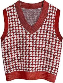 NC Autumn And Winter New European And American Women's Clothing Houndstooth Knitted Vest V-Neck Sleeveless Pullover Sweater -Wilton Shop 61ewiMQIPS. AC