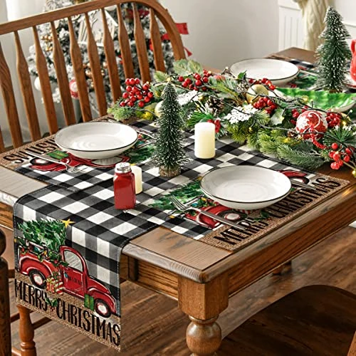 Buffalo Plaid Truck Merry Christmas Placemats Set Of 4, 12x18 Inch Xmas Tree Winter Table Mats For Party Kitchen Dining Decoration 6 Buffalo Plaid Truck Merry Christmas Placemats Set Of 4, 12x18 Inch Xmas Tree Winter Table Mats For Party Kitchen Dining Decoration - Image 4