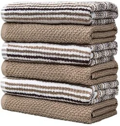 Kitchen Towels 16”x 26”- 6 Pack | Large Cotton Kitchen Hand Towels | Dish Towels | Popcorn Stripe Design | 400 GSM Highly Absorbent Tea Towels Set With Hanging Loop | Dish Towels For Kitchen | Tan 15 Kitchen Towels 16”x 26”- 6 Pack | Large Cotton Kitchen Hand Towels | Dish Towels | Popcorn Stripe Design | 400 GSM Highly Absorbent Tea Towels Set With Hanging Loop | Dish Towels For Kitchen | Tan -Wilton Shop 61fjCVrMGRL