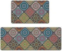QiyI Floor Comfort Mat 1 Piece Kitchen Rug PVC Leather Waterproof Oil Proof Runner Rug Non Skid Laundry Standing Mat Anti Fatigue Foam Cushioned Doormat 17" W X 71" L - Ethnic Traditional Pattern -Wilton Shop 61giBy6 xTS. AC