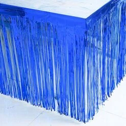 2 Packs Metallic Foil Fringe Table Skirt 29x108-Inch Roayl Blue Tinsel Table Skirts For Rectangle Tables