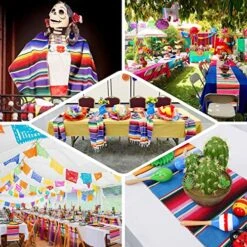 Mexican Table Runners 6 Pack，Rainbow Colors Serape Table Runner 14 X 108 Inch For Mexican Taco Fiesta Party Decorations -Wilton Shop 61h7Uw8FohL
