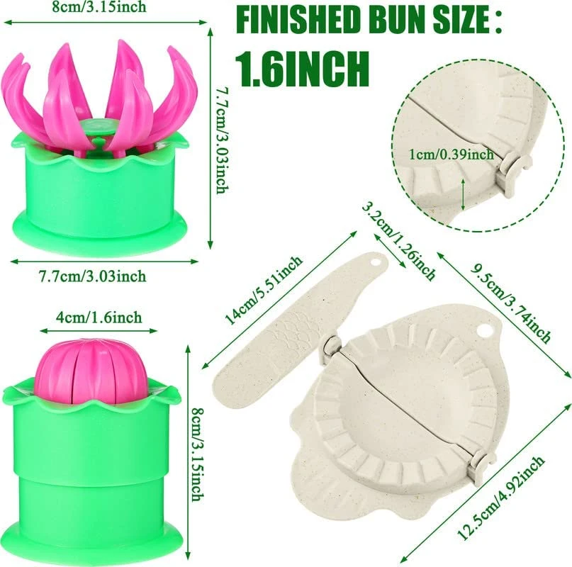 5 Pieces Bun Maker Bun Dumpling Maker Steam Filled Plastic Mold And Filling Spoon Cooking Tool Set For Kids Learning To Make Delicious Bun And Dumplings(Green, Pink) 4 5 Pieces Bun Maker Bun Dumpling Maker Steam Filled Plastic Mold And Filling Spoon Cooking Tool Set For Kids Learning To Make Delicious Bun And Dumplings(Green, Pink) - Image 2