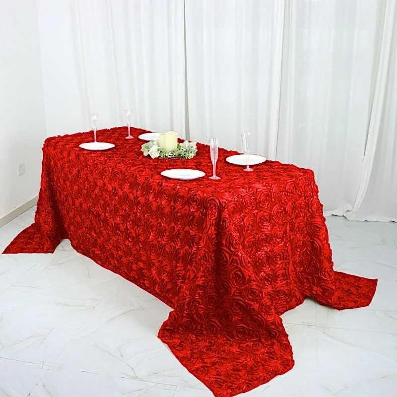 90x132 Red Satin Raised Rosettes Rectangle Tablecloth Wedding Party Dining Room Table Linens 15 90x132 Red Satin Raised Rosettes Rectangle Tablecloth Wedding Party Dining Room Table Linens - Image 13