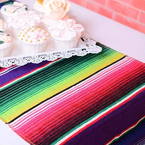 12 Packs Mexican Blanket Serape Table Runner Colorful Striped Fringe Cotton Table Runner For Mexican Birthday Party Wedding Holiday Decorations Pack Of 12-14x84 7 12 Packs Mexican Blanket Serape Table Runner Colorful Striped Fringe Cotton Table Runner For Mexican Birthday Party Wedding Holiday Decorations Pack Of 12-14x84 - Image 5