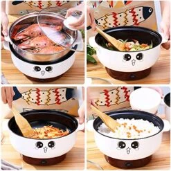 4-in-1 Multifunction Electric Skillet Non-Stick Stainless Steel Hot Pot Noodles Rice Cooker Soup Pot Portable Mini Heating Pan Cooking Fried (Diameter 26CM, 3.6L, Electric Skillet With Steam Grid) -Wilton Shop 61ilPYCI7DL