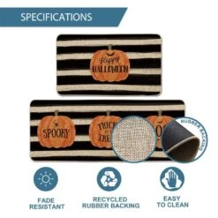 Artoid Mode Watercolor Stripes Pumpkin Decorative Kitchen Mats Set Of 2, Happy Halloween Spooky Trick Or Treat Boo Halloween Holiday Party Low-Profile Floor Mat For Home Kitchen - 17x29 And 17x47 Inch -Wilton Shop 61jNdEKdptL