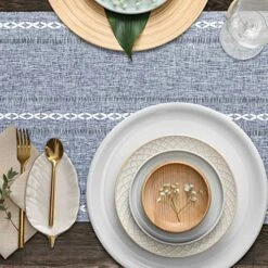 72" Farmhouse Table Runner,Hand-Woven Boho Table Runners With Tassels For Bohemian, Rustic,Bridal,Shower,Wedding, Dinner ,13 X 72 Inches-Blue -Wilton Shop 61jX1kxtX8L