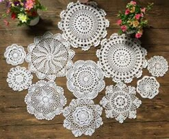 Set Of 11 Hand Crochet Doilies Lace Cotton Coasters Handmade Placemats 4-10 Inches Round White