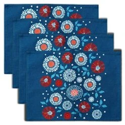 Spectacular Festive Flowering Fireworks Printed Easy-Care Fabric Table Linen (13"x18" Set Of 4 Placemats, Blue)
