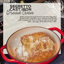Enameled Cast Iron Bread Pan With Lid, 11” Red Bread Oven Cast Iron Sourdough Baking Pan, Dutch Oven For Bread, No Seasoning Needed -Segretto Cookware -Wilton Shop 61kg2jtgUkL