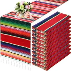 12 Pcs Mexican Serape Table Runner Mexican Party Table Blanket Serape Colorful Striped Runner Fringe Cotton Table Runner Decoration For Cinco De Mayo Fiesta Party Wedding 14 X 84 Inch (Classic Style) -Wilton Shop 61kmcHGaPeL. AC
