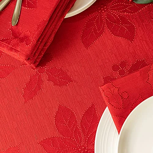 Poinsettia Legacy Damask Fabric Table Cloth, Holiday, Winter, And Christmas Tablecloth (Red, 60" X 102" Rectangular) 6 Poinsettia Legacy Damask Fabric Table Cloth, Holiday, Winter, And Christmas Tablecloth (Red, 60" X 102" Rectangular) - Image 4